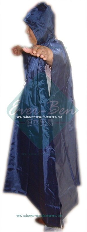 Heavy duty blue long rain poncho